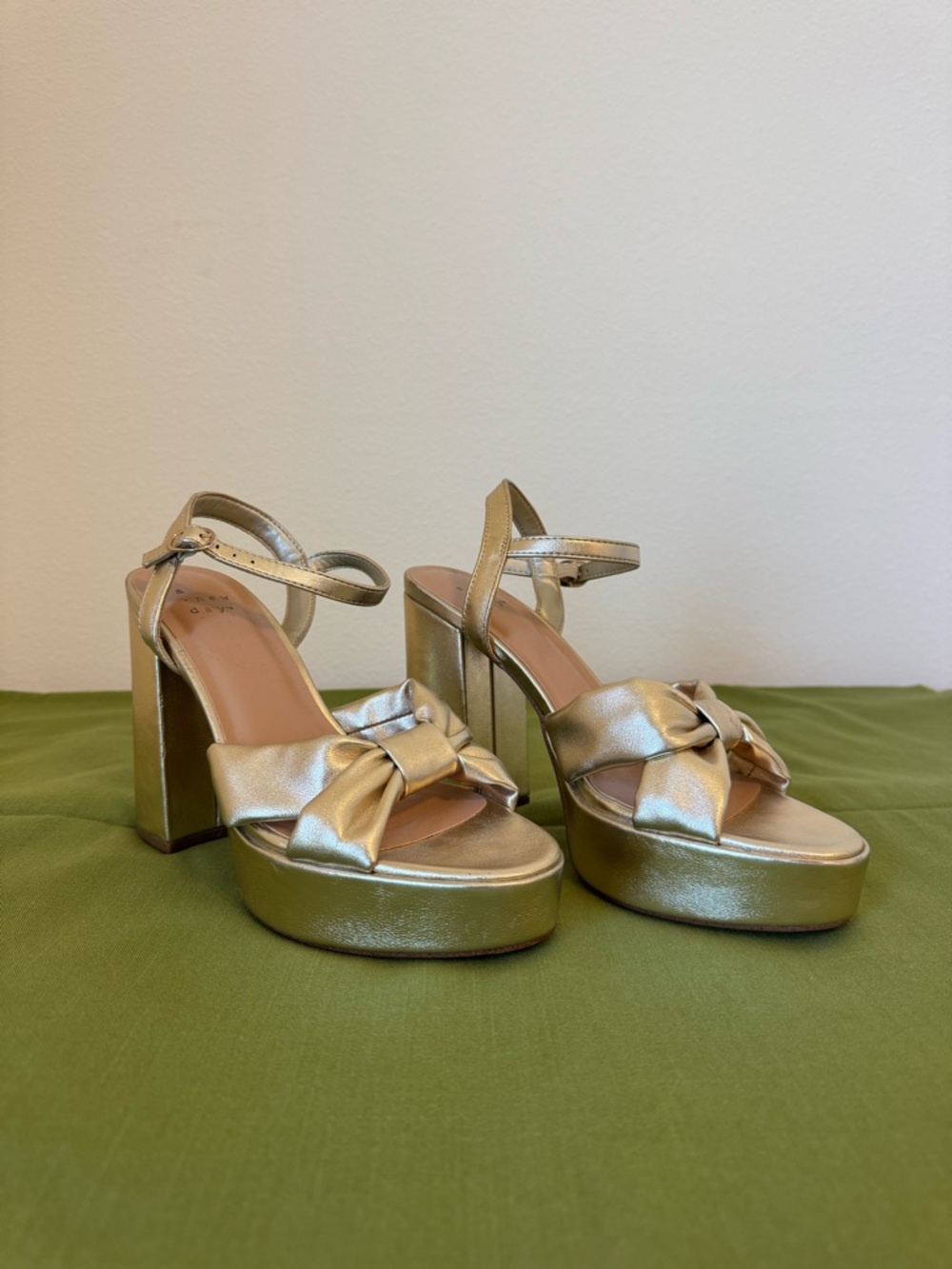 a new day Gold Platform Block Heel Sandals with Bow Accent